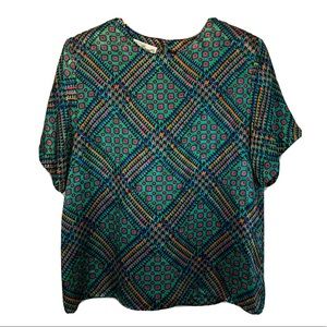 Vintage 1980’s Eva Laurel Colorful Abstract Satin Blouse Size Large